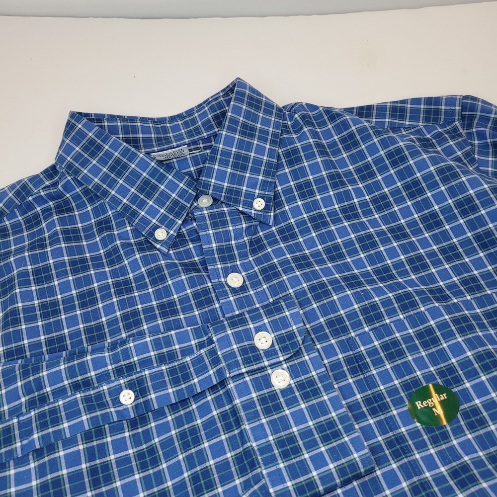 L.L. Bean Mens Traditional Fit Pocket Cotton Blue Plaid Long Sleeve Shirt Medium